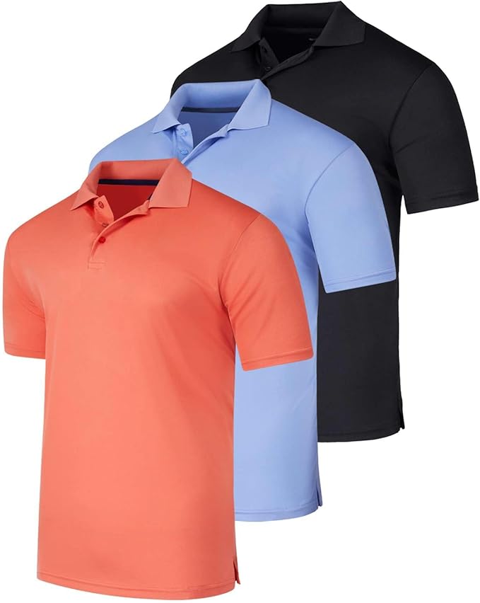Real Essentials 3 Pack: Men's Quick-Dry Short Sleeve Athletic Performance Polo Shirt (Available in Big & Tall)