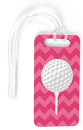 ChalkTalkSPORTS Golf Luggage & Bag Tag | Golf Ball and Tee | Custom Info on Back | Small | Pink
