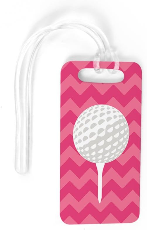 ChalkTalkSPORTS Golf Luggage & Bag Tag | Golf Ball and Tee | Custom Info on Back | Small | Pink