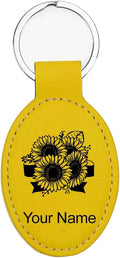 LaserGram Oval Keychain, Sunflowers, Personalized Engraving Included