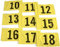 Vispronet Numbered Golf Flags for Putting Green (9) – 20in x 14in Yellow & Black Flags Numbered 10-18, Golf Range Accessories for Courses, Outdoor Hole Flag, Durable Polyester Material