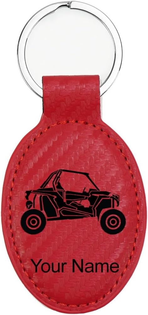 LaserGram Oval Keychain, Off Road Racer, Personalized Engraving Included (Carbon Fiber Red)