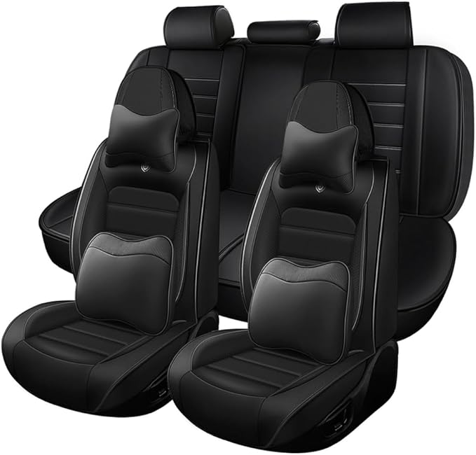 Leather Car Seat Covers for VW Golf SportWagen 2015-2019,Waterproof Soft Seat Covers,Interior Accessories Seat Covers Protector Airbag Compatible(5pcs Black Luxury)