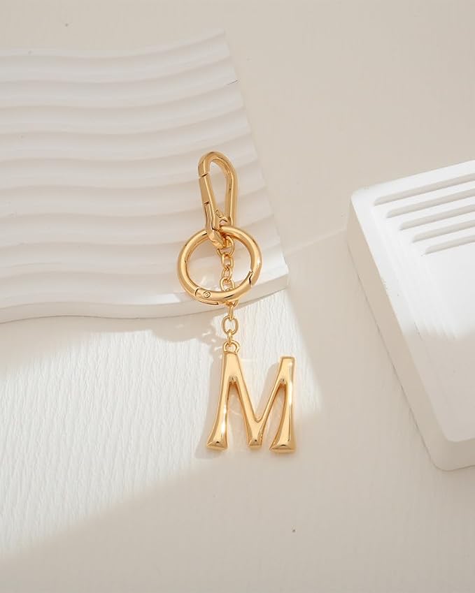 Gold Initial Keychain For Women Cute Bubble Letter Keychains Initial Bag Charm Personalized Keychain Accessories Gift