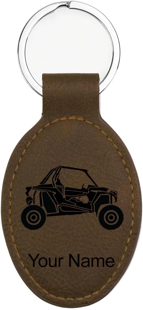 LaserGram Oval Keychain, Off Road Racer, Personalized Engraving Included (Chocolate Brown)