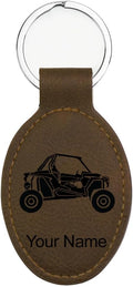LaserGram Oval Keychain, Off Road Racer, Personalized Engraving Included (Chocolate Brown)