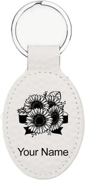 LaserGram Oval Keychain, Sunflowers, Personalized Engraving Included