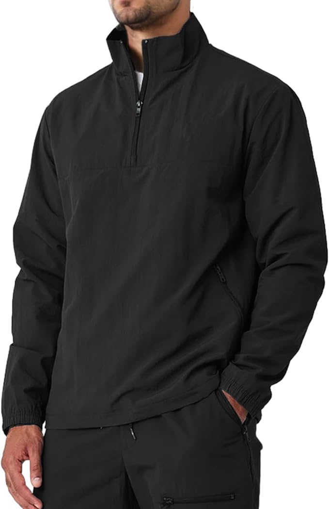 Aulemen Men's Casual Quarter Zip Pullover Golf Windbreakers Athletic Lightweight Jacket Hiking Running Sweatshirt with Pocket