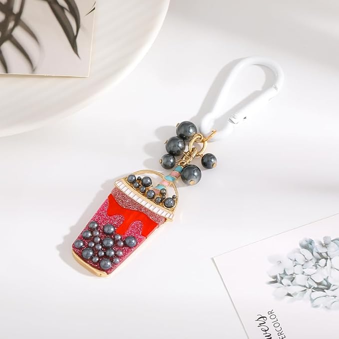 Madison Tyler Western Cowboy Boots Cherry Bow Bubble Tea Strawberry Cute Keychain | Bag Charms for Handbags Purse Charms