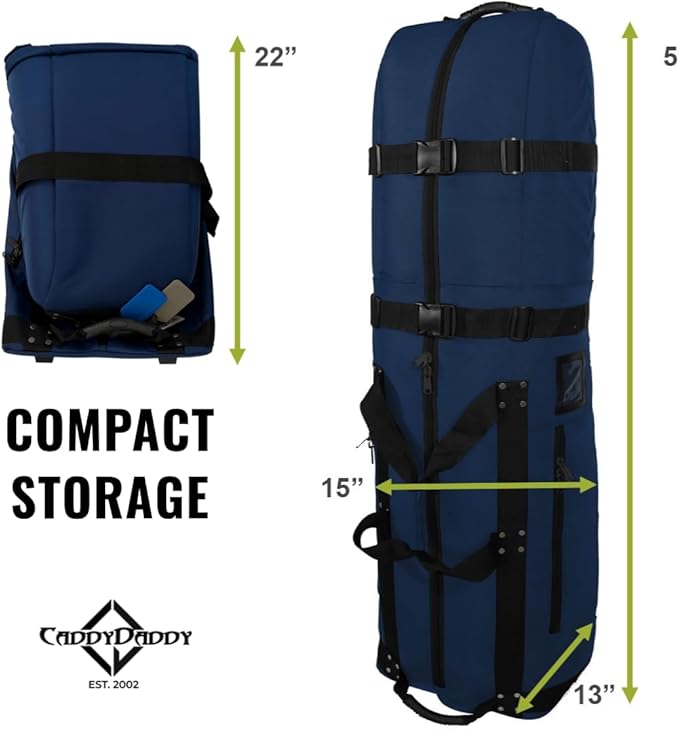 CaddyDaddy First Class Military Grade Ballistic Nylon Travel Cover with EVA Dense Foam Top Padding 2 Year Full Replacement Coverage Self Standing Base XL Wheels Case for Transporting Clubs on Airlines