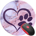 Mouse Pad Purple Dog Cat Paw Heart Pink, Round Mousepad, Non-Slip Rubber Base Mouse Mat for Laptop and Computer