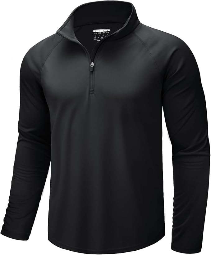 CRYSULLY Men's Long Sleeve 1/4 Zip Shirts Sun Protection Pullover UPF 50+ Rash Guard Running Lightweight T Shirt