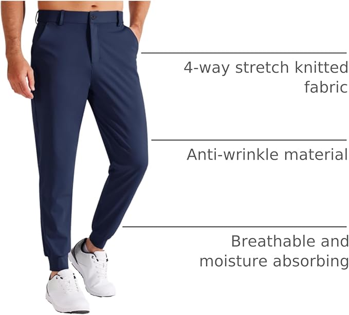 Libin Men's Golf Pants Joggers Lightweight 3 Pockets Slim Fit Soft Stretchy Tapered Work Dress Athletic