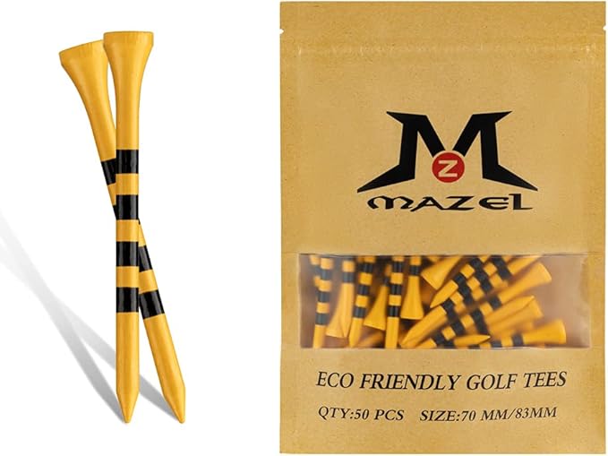 MAZEL Natural Wood/Bamboo Golf Tees 2 3/4 Inch & 3 1/4 Inch,Pack 50 or 120,Reduce Friction & Side Spin,More Stable Golf Tees