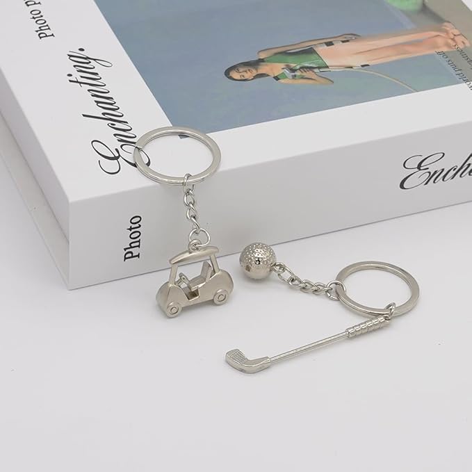 2pcs Mini Golf Keychain Bag Charms Golf Cart Key Chain Ring Sport Souvenirs for Handbag Purse Men Women Boys Girls
