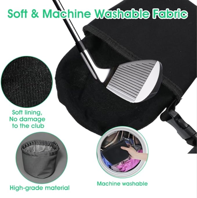 Golf Club Cleaner Bag with Clean Club Grooves, Golf Ball Cleaner Pouch with Waterproof Clean Face Tech Liner, Detachable Clip Machine Washable Golfball Washer Bags Golfball Accessories