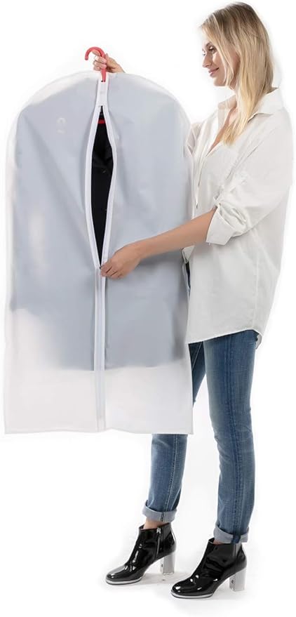 12 Pack Garment Bags for Hanging Clothes (24x40") - Dustproof Suit Bags for Closet Storage - Durable PEVA Covers with Sturdy Zipper for Coats, Jackets & Dresses (Translucent)