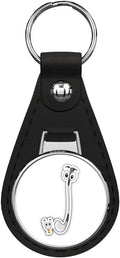 Golf Club & Ball Cartoon Mascot Black Leather Key Chain Keychain Silver Ring