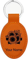 LaserGram Oval Keychain, Sunflowers, Personalized Engraving Included