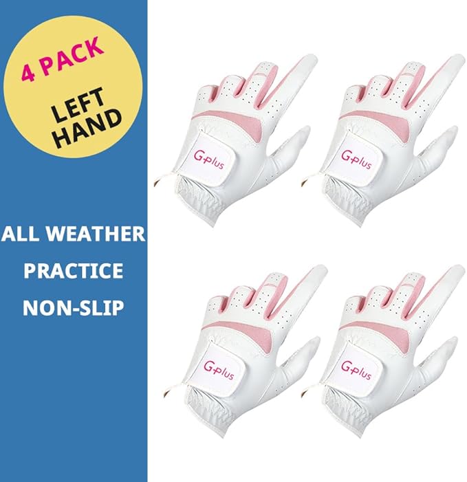 J&S Sporting G-Plus Women's Ladies Golf Gloves, Both Hand (2 Pairs)/Left Hand or Right Hand 4 Pack, Nonslip Durable for Golf Practice