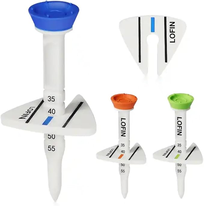 LOFIN Adjustable Height Golf Tees (4-Pack, 35–55mm) – Reusable Plastic Golf Training Tees for Consistent Distance, Durable Practice Tees for Drivers & Woods