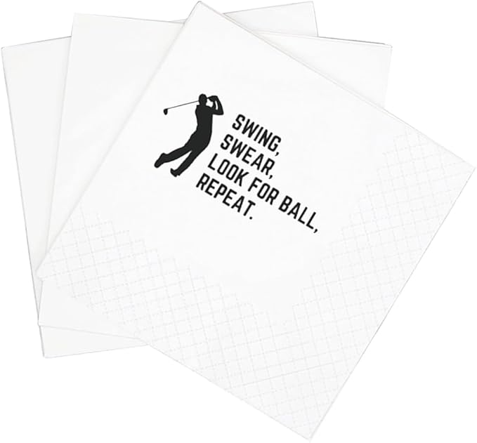 SharkBliss Funny Sarcastic Golf Quotes Cocktail Napkins, 100 Pack Swing Swear Look for Ball Repeat Disposable Paper Cocktail Napkins For Retirement Birthday Bachelor Party 2-Ply, 5x5" (Swing Swear)