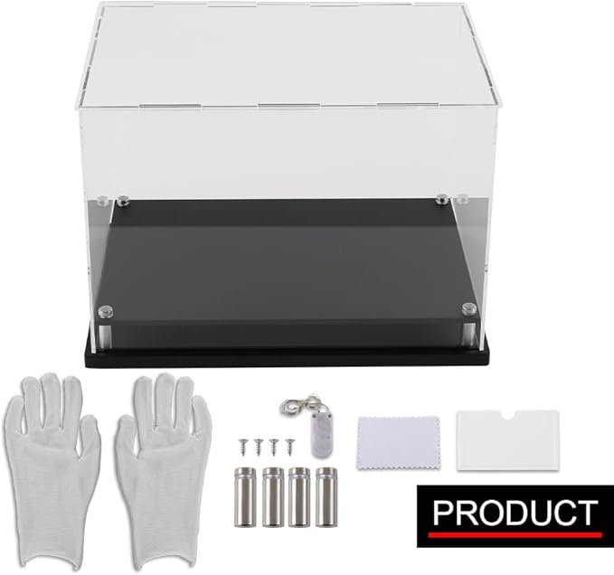 G-PLUS Boxing Glove Display Case,Fit for Full Size Boxing Glove and Baseball Glove Display Case Holder Showcase,Tennis Ball,Golf Ball,Helmet and More,Clear Case Black Base Riser Stand