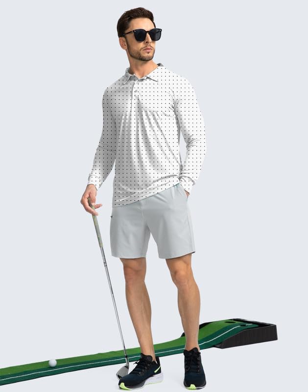 Men's Polo Shirt Long Sleeve Golf Shirts Lightweight UPF 50+ Sun Protection Cool Shirts for Men Work Fishing Outdoor