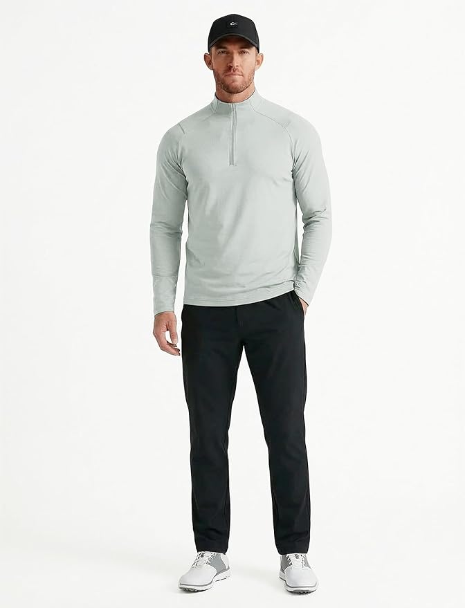 Zengjo Mens Quarter Zip Athletic Pullover Mid-Weight 1/4-Zip Running Workout Shirt Moisture Wicking
