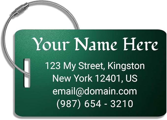 Metal Luggage Tag, Customized Luggage Tags for Suitcases - Laser Engraved - Pack of 1 (Emerald Shadow, 2x3.5)