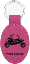 LaserGram Oval Keychain, Off Road Racer, Personalized Engraving Included (Hot Pink)