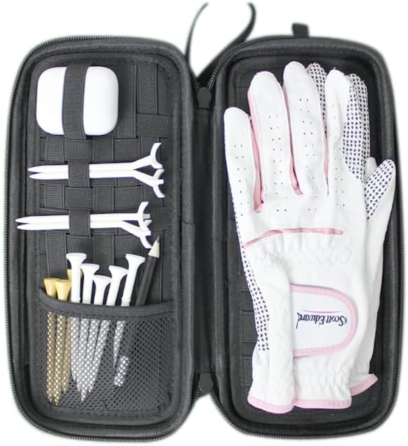 Scott Edward Golf Glove Case Holder with Golf Glove Shaper Protective Golf Accessories Case Bag Hard Case Organizer with Storage Slots for Balls, Tees, Markers, Golf Gifts for Men & Women
