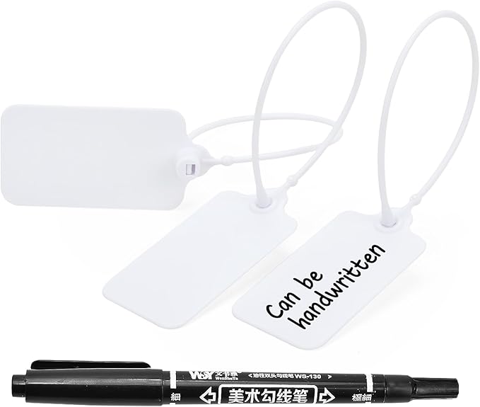 100pcs Luggage Tags Plastic Seals Shipping Label Logistics Sign Tie Bag Tag, Sealing Storage Multi Purpose Name ID Tag with Marker for Suitcases, Backpack, Schoolbag, Car Key (White)