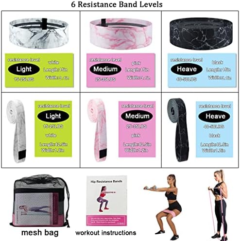 6 Pcs Fabric Booty Bands & Long Resistance Bands for Workout Butt and Legs Pull Up Exercise Elastic Stretch Bands Home Gym Fitness Equipment