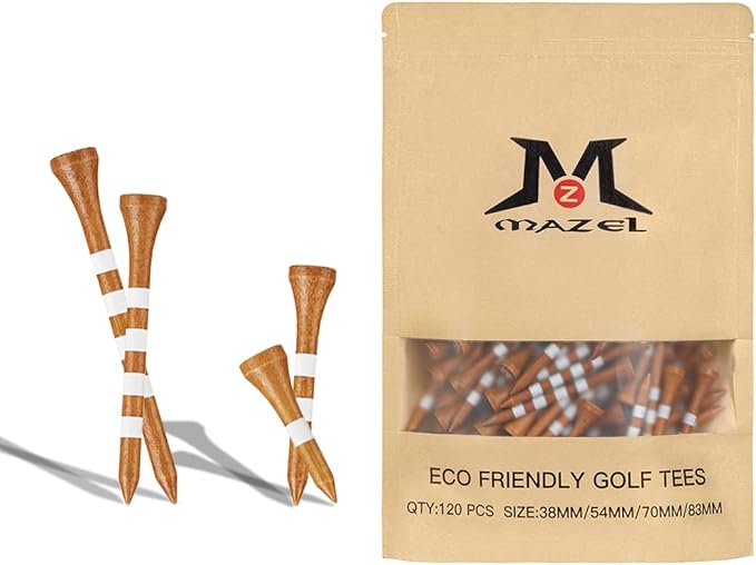MAZEL Natural Wood/Bamboo Golf Tees 2 3/4 Inch & 3 1/4 Inch,Pack 50 or 120,Reduce Friction & Side Spin,More Stable Golf Tees