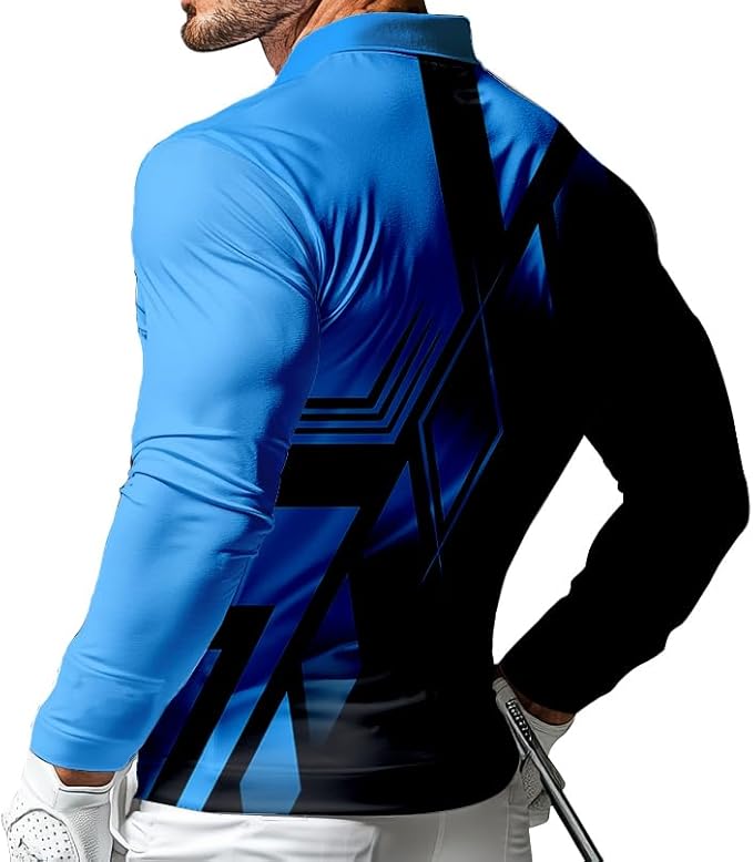 Men's Long Sleeve Golf Shirt Quick Dry 3 Button Work Fishing Outdoor Casual Collar Shirt