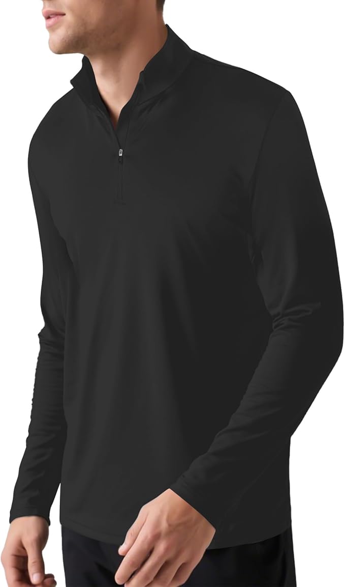 Mens Long Sleeve Shirts Quarter Zip Pullover UPF 50+ Sun Protection Wicking Moisture Workout Running Casual Athletic Tops