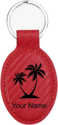 LaserGram Oval Keychain, Palm Trees, Personalized Engraving Included (Carbon Fiber Red)