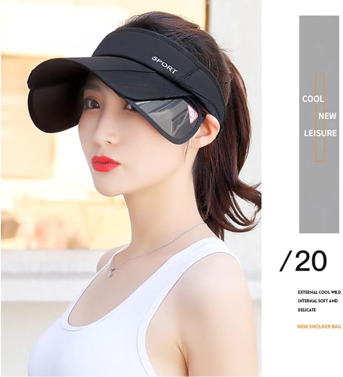 Sun Visor Hat for Women and Men - Retractable Brim Sport Hat, Summer Golf Tennis Running Beach Hat with Ponytail Hole