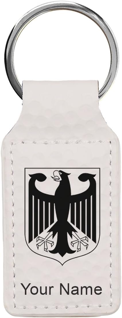 LaserGram Rectangle Keychain, Coat of Arms Germany, Personalized Engraving Included (Golf White)