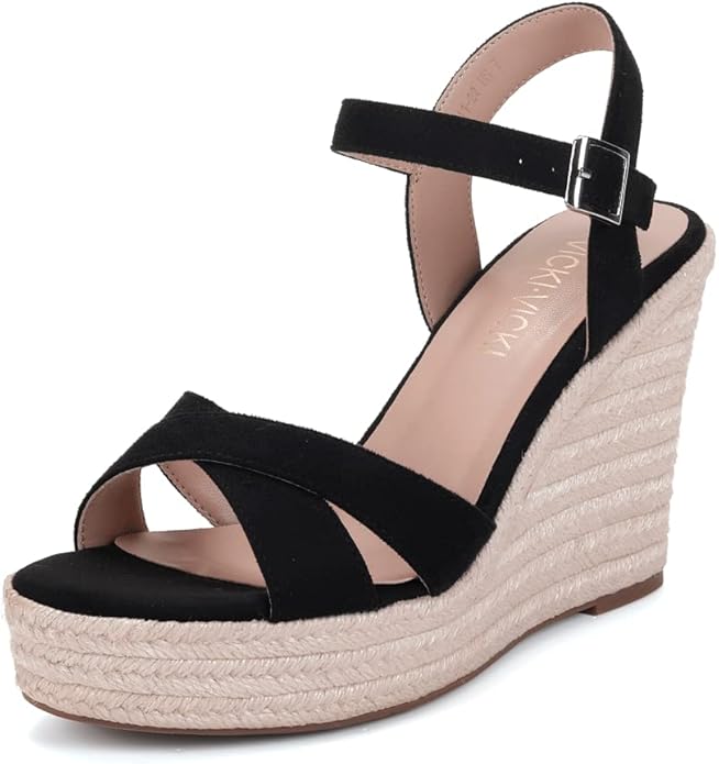 VICKI·VICKI Wedges for Women Platform Sandals Wedge Heels for Sandals Comfortable Summer Espadrille Shoes Ankle Strap&Open Toe
