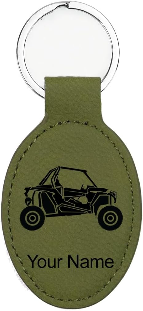 LaserGram Oval Keychain, Off Road Racer, Personalized Engraving Included (Camo Green)