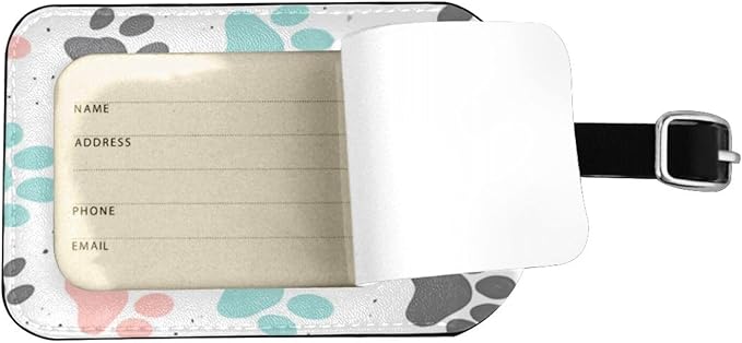 Dog Paw Print Luggage Tag for Suitcases,Colorful Dog Footprint PU Leather Baggage Tags Bag Tags Travel Id Label for Luggage Women Men -1 Piece