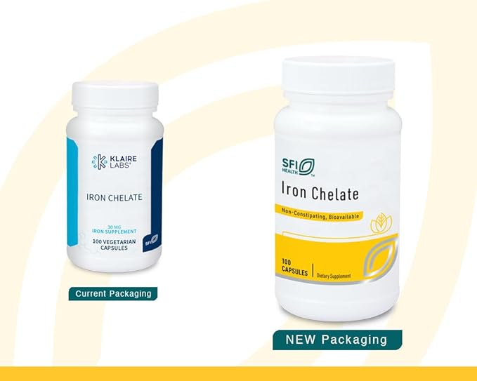 Klaire Labs SFI Health Iron Bisglycinate Chelate Supplement - 30mg Ferrous Bisglycinate Chelate - Designed to be Well-Tolerated, Well-Absorbed & Gentle on Stomach - Hypoallergenic (100 Capsules)