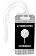ChalkTalkSPORTS Golf Luggage & Bag Tag | Personalized Team with Golf Ball | Standard Lines on Back | Small | Gray/Black