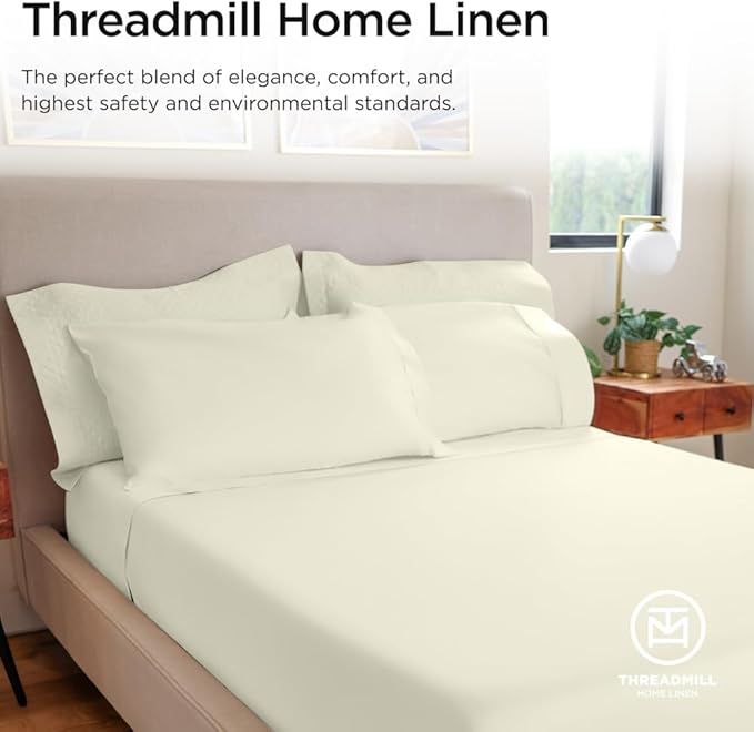 Threadmill Luxury 800 Thread Count Twin 100% Cotton Sheets - Ivory Sateen Weave Bed-Sheets, Better Than Egyptian Cotton,3 Pc Solid Soft Bedding Set, Fits 15" Deep Pocket
