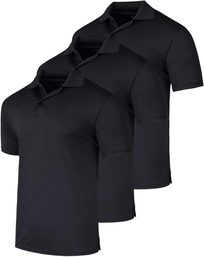 Real Essentials 3 Pack: Men's Quick-Dry Short Sleeve Athletic Performance Polo Shirt (Available in Big & Tall)