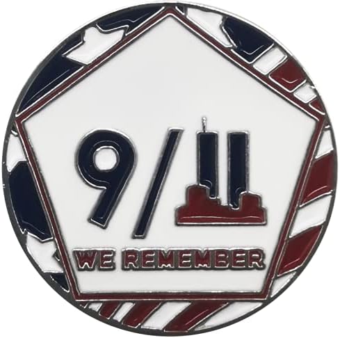 We Remember 911 - Never Forget Two-Sided Golf Ball Marker and USA Round Hat Clip Patriotic Golf Accessories