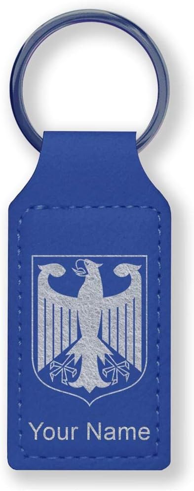 LaserGram Rectangle Keychain, Coat of Arms Germany, Personalized Engraving Included (Dark Blue)