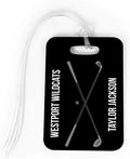 ChalkTalkSPORTS Golf Luggage & Bag Tag | Personalized Crossed Golf Clubs | Standard Lines on Back | Large | Black/Gray